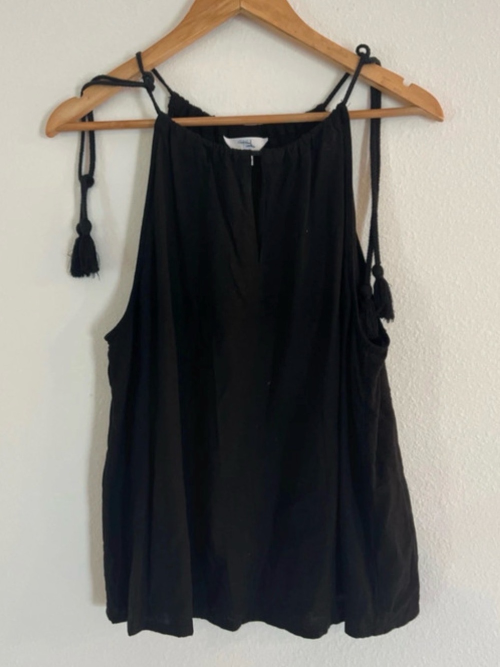 Time and Tru Black Linen Blend Tie Strap Tank Top